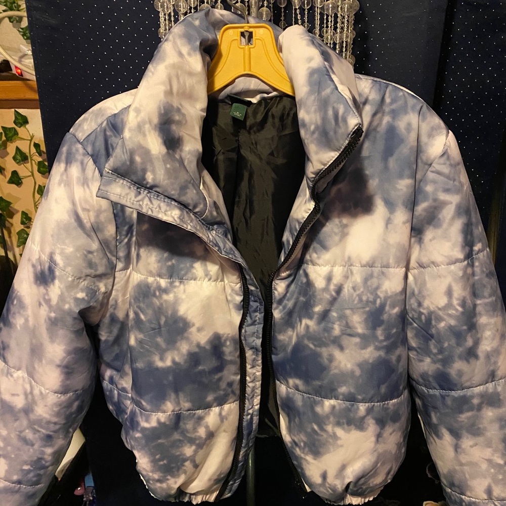 Blue and White Puffer Jacket